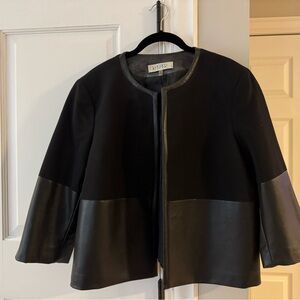 Black Mixed-media Design Open-front Blazer Jacket